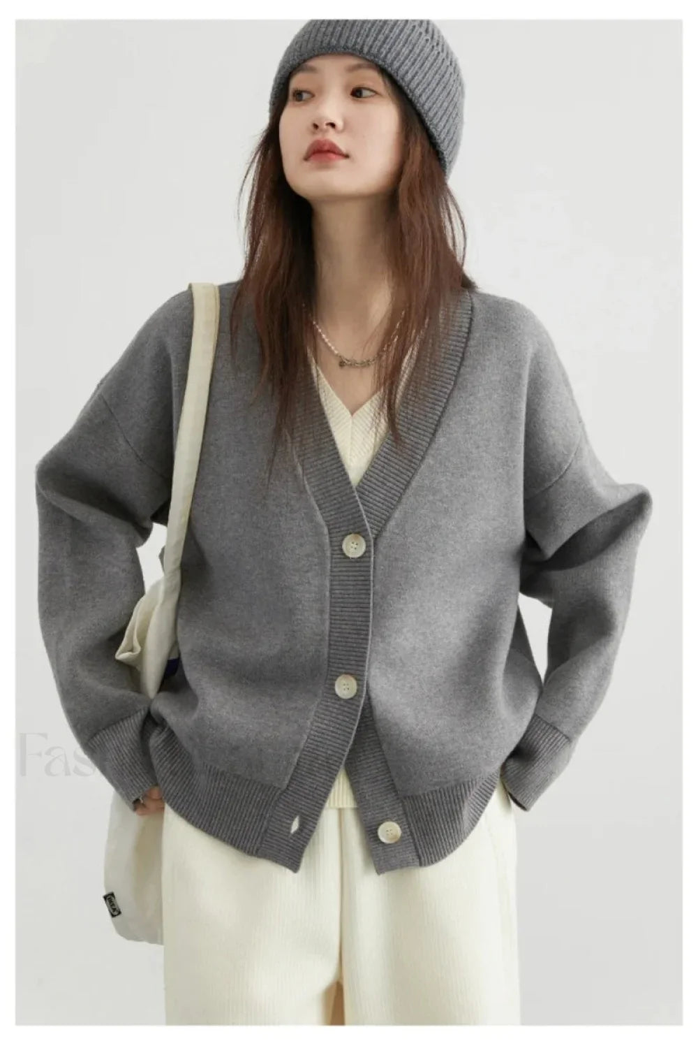 Korean Style Long Sleeve Cardigan Grey / S