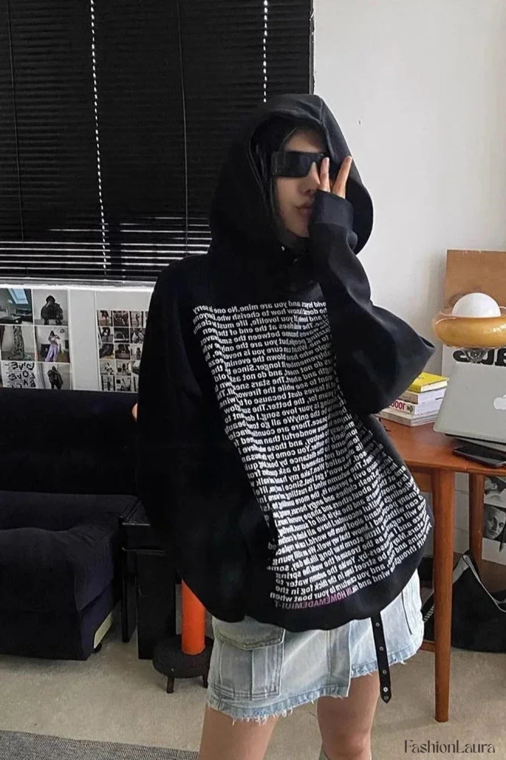 Korean Style Vintage Hooded Hoodie Black / S