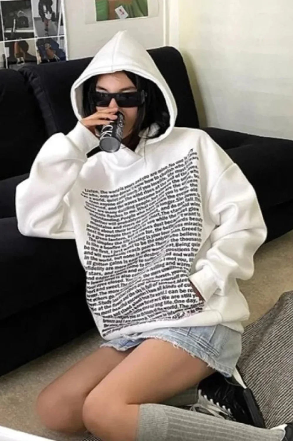 Korean Style Vintage Hooded Hoodie White / S