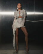 Lace Bodycon Mini Christmas Party Dress WHITE / XS Christmas