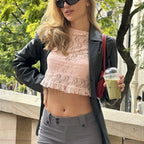 Lace Cap Sleeve Mesh Crop Top