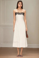 Lace Contrast Off Shoulder Strappy White Maxi Dress Off white / S