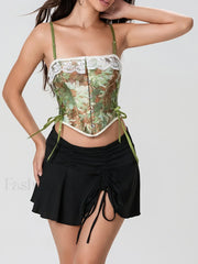 Lace Corset Tie Back Crop Top