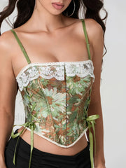 Lace Corset Tie Back Crop Top