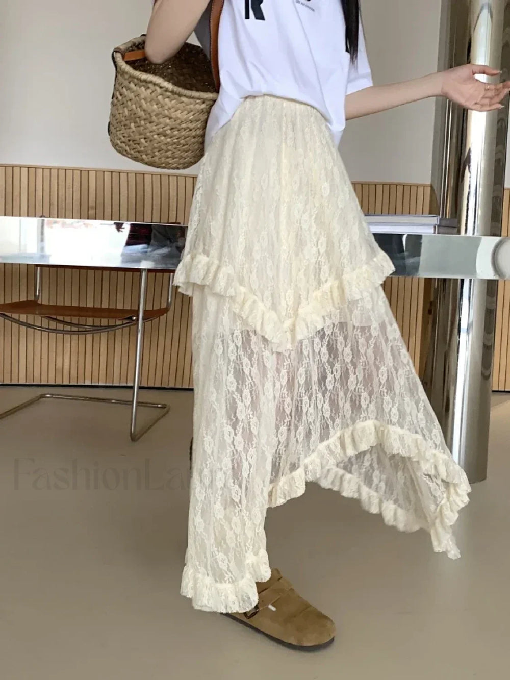 Lace Goth Asymmetrical Ruched Skirt