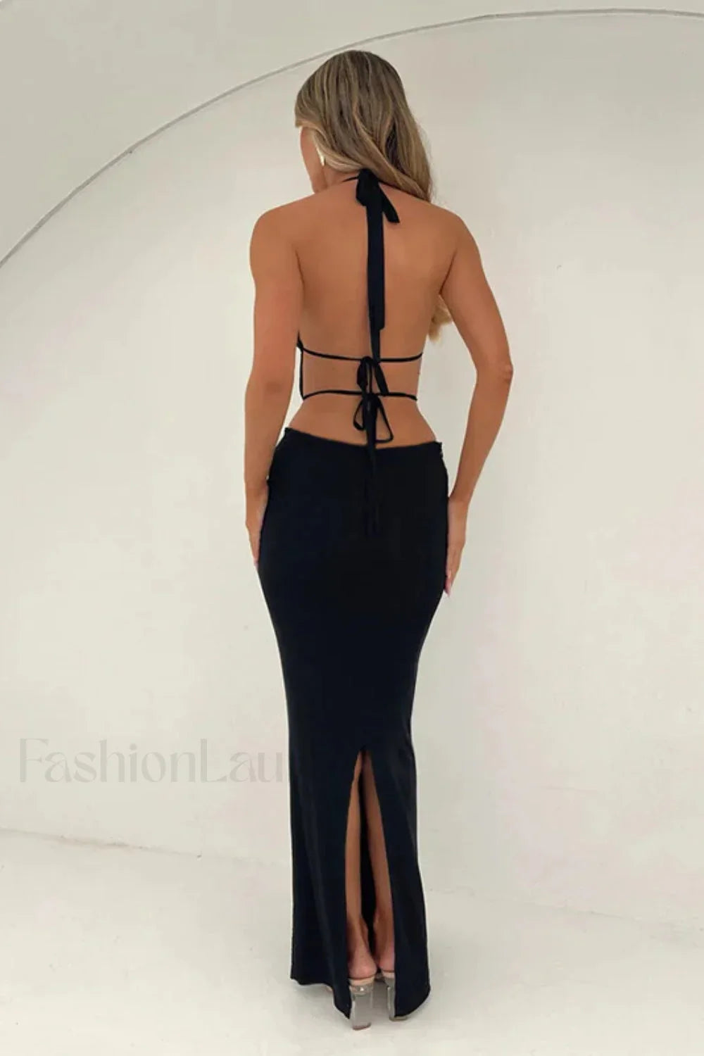 Lace Hollow Deep V Neck Strappy Maxi Dress