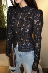 Lace Hollow See Through Cardigan Black / S