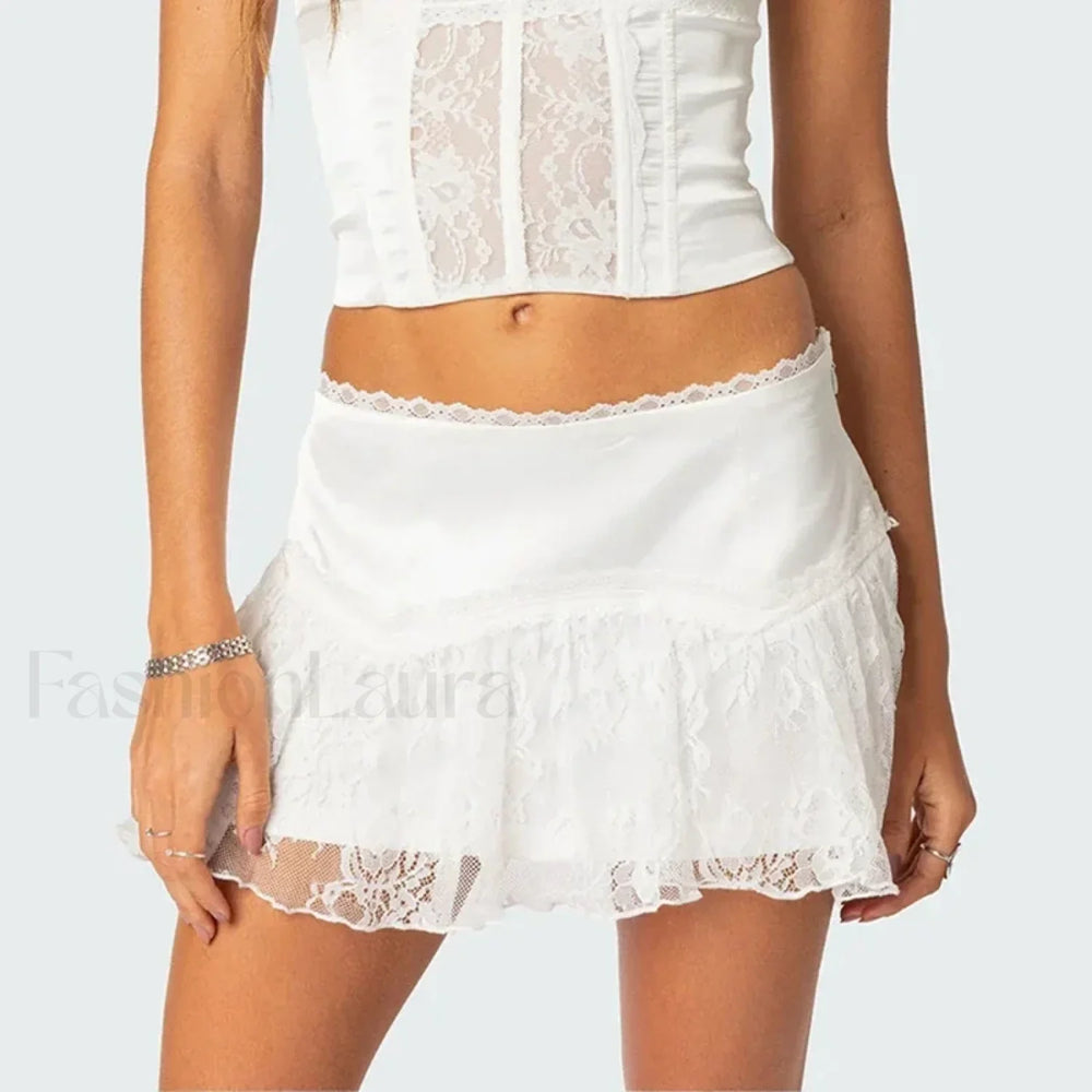 Lace Layered Ruffle Mini Skirt