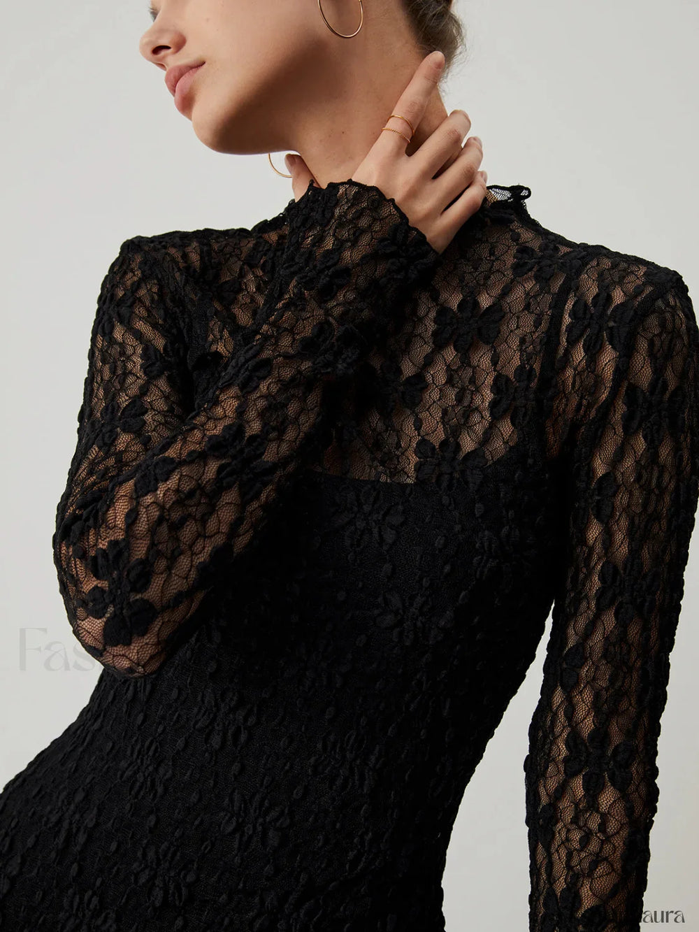 Lace Long Sleeve Trendy Mock Neck Maxi Dress Dresses