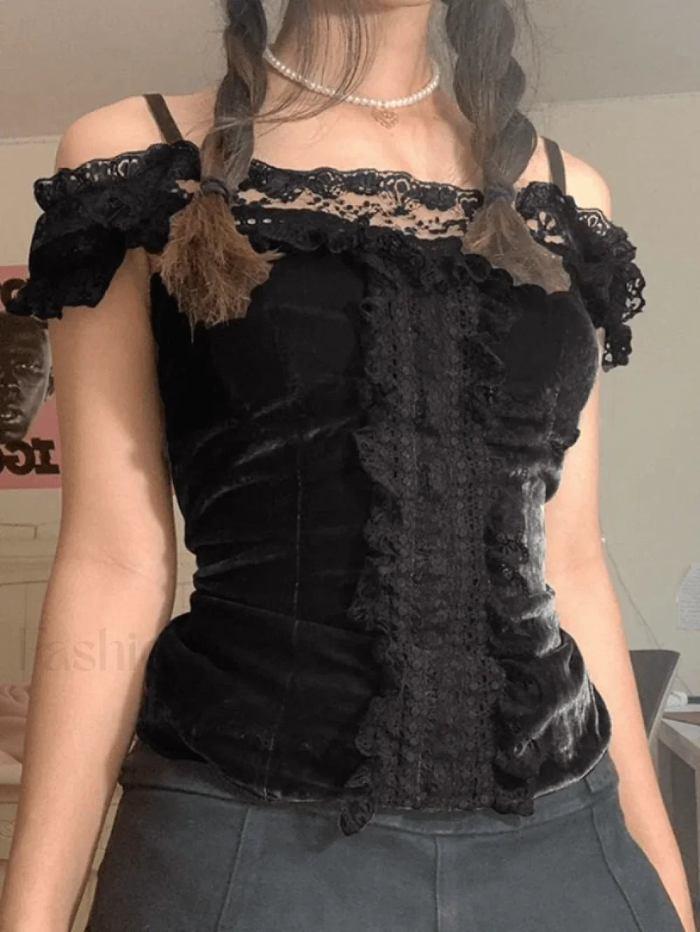 Lace Paneled Bardot Blouse Black / S Shirts