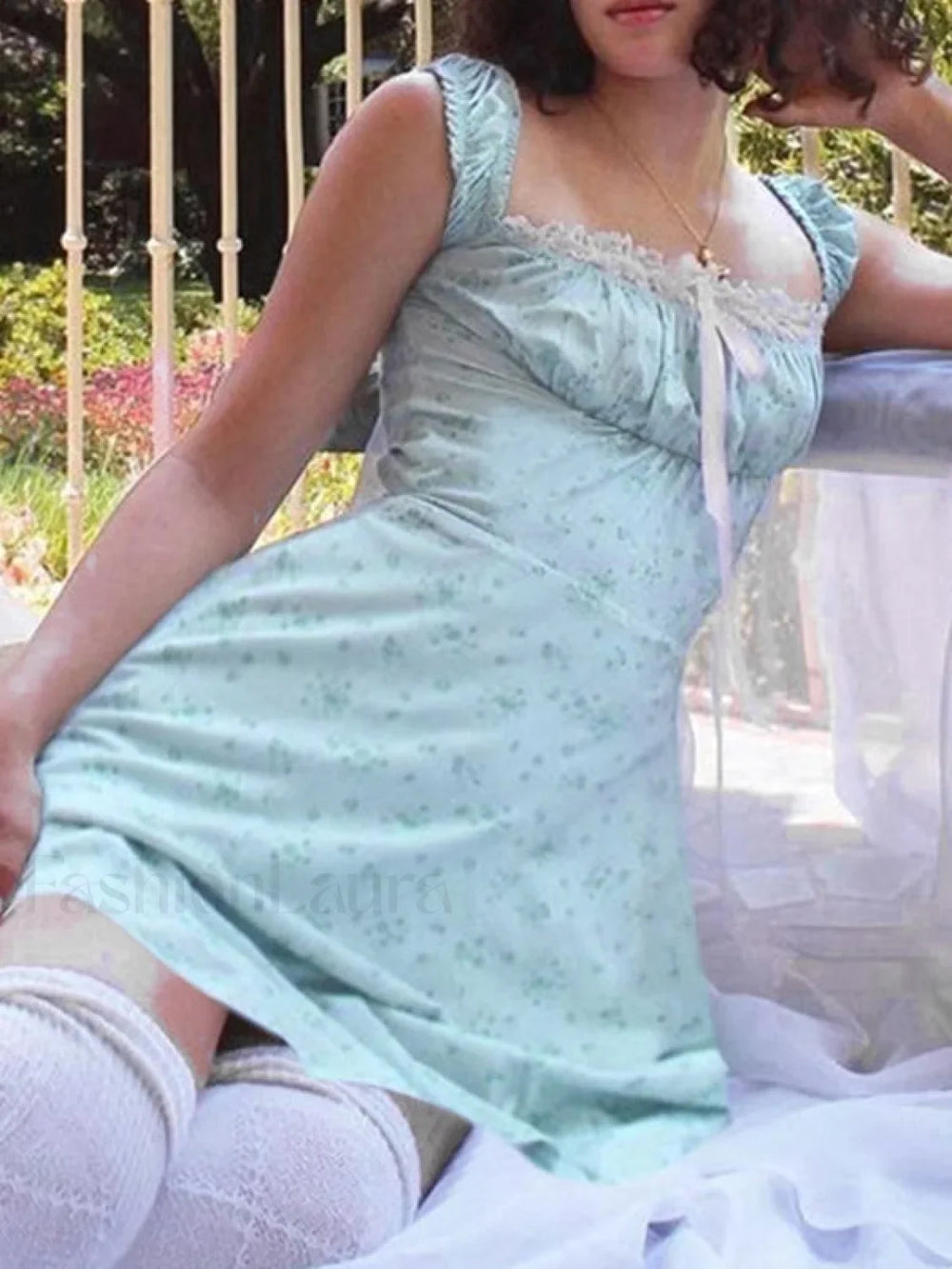 Lace Paneled Floral Mini Dress Mini Dresses