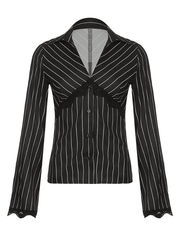 Lace Paneled Long Sleeve Striped Blouse Tops&Tees