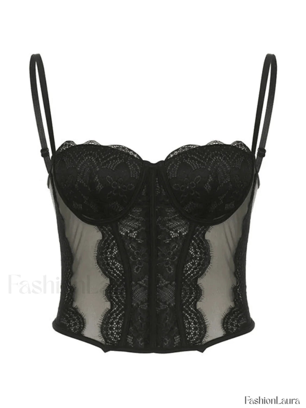 Lace Paneled Mesh Corset Top Tops&Tees