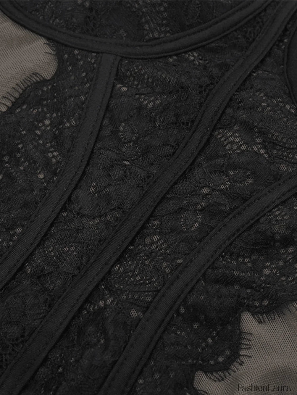 Lace Paneled Mesh Corset Top Tops&Tees