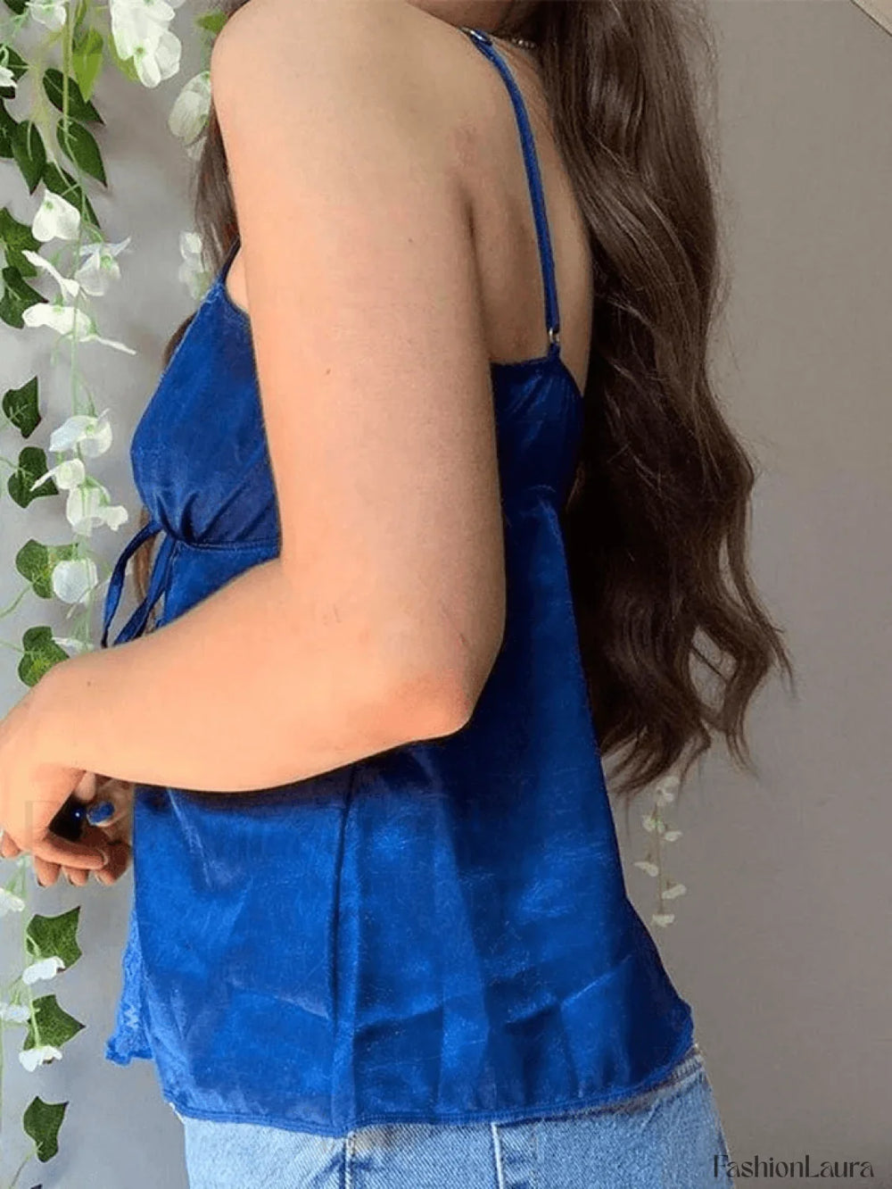 Lace Paneled Split Satin Crop Cami Top Tops&Tees