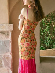 Lace Patchwork Bodycon Floral Dress