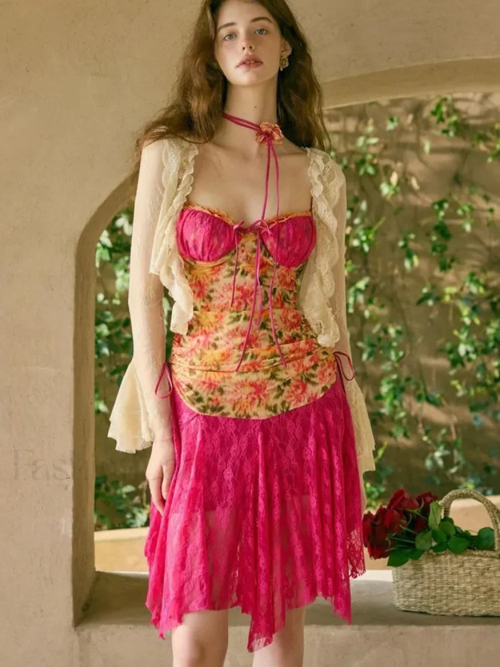 Lace Patchwork Bodycon Floral Dress