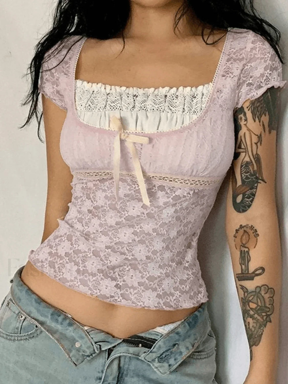 Lace Patchwork Crop Blouse Shirts