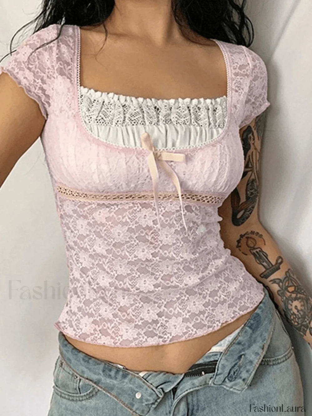 Lace Patchwork Crop Blouse Shirts