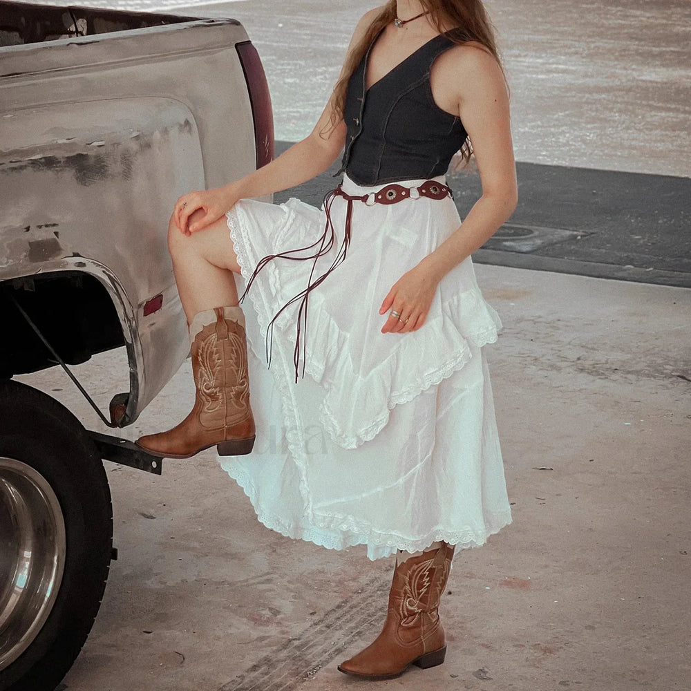 Lace Patchwork Midi Skirt