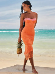 Lace Patchwork Strapless Maxi Dress