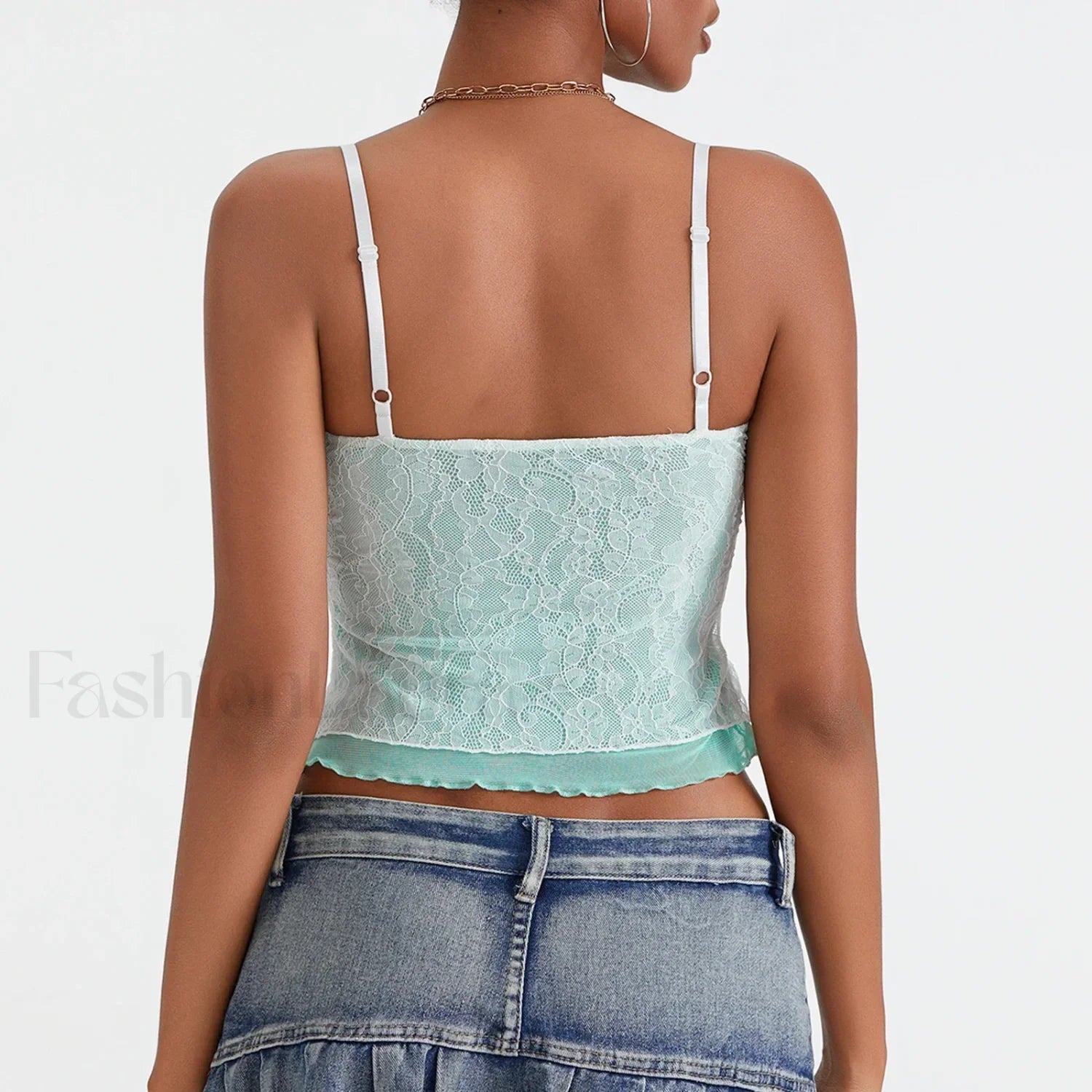 Lace Patchwork Tie Up Crop Top