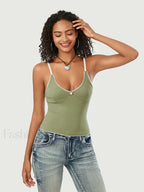 Lace Patchwork V Neck Crop Top