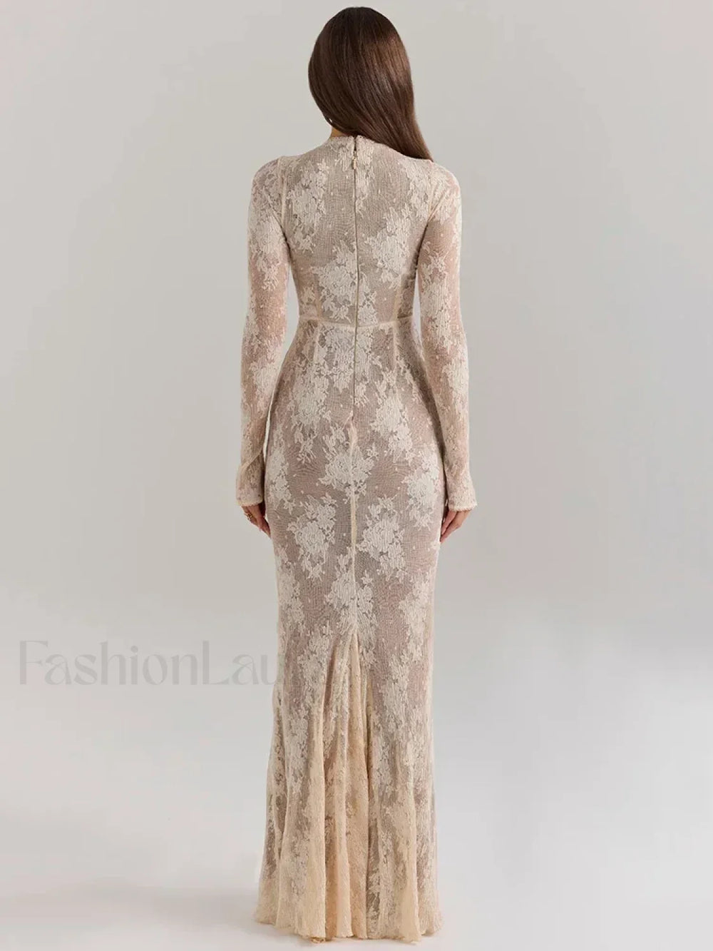 Lace Print Long Sleeve Maxi Dress