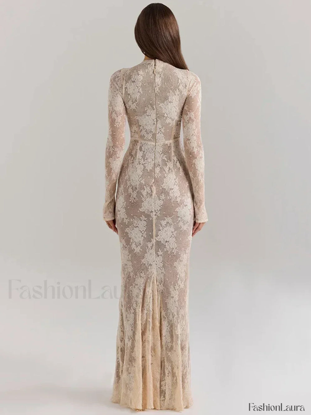 Lace Print Long Sleeve Maxi Dress