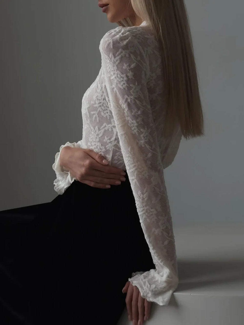 Lace Ruffle Cuff Trendy Long Sleeve Shirt T Shirts