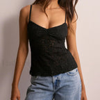 Lace Sheer Camisole Korean Fashion Sexy Crop Top black / S
