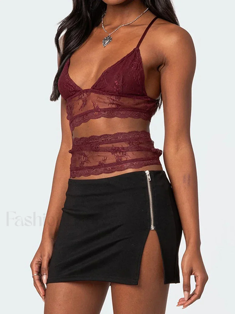 Lace Sheer Cutout Crop Top