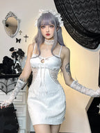 Lace Sleeve Mesh Bodycon Cocktail Vintage Witchy Flare Goth Retro Gothic Dress Dress / S