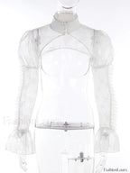 Lace Sleeve Mesh Bodycon Cocktail Vintage Witchy Flare Goth Retro Gothic Dress Top / S