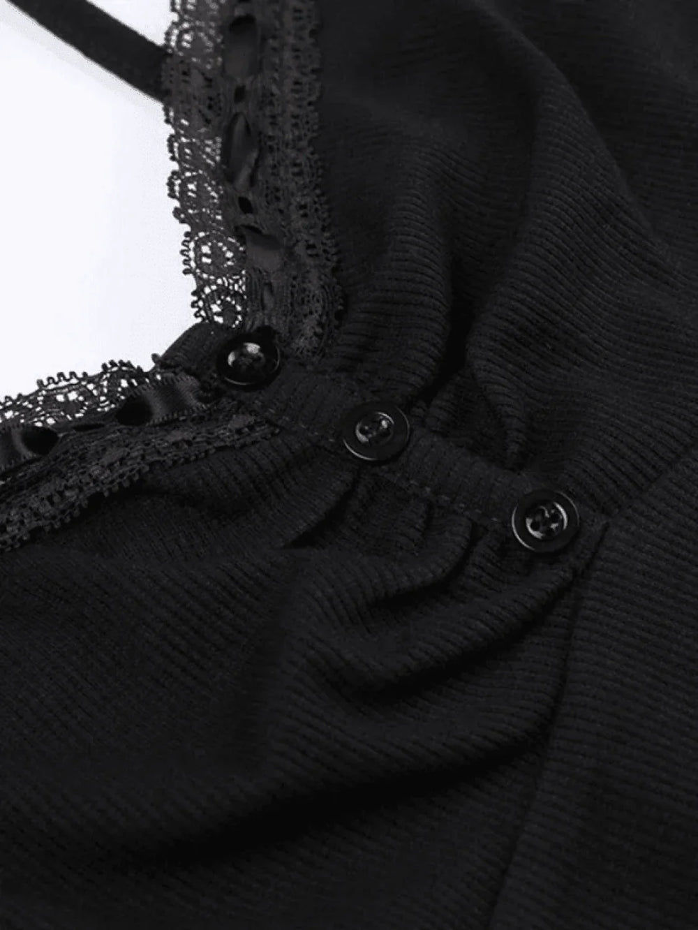 Lace Trim Black Ribbed Cami Top Tops&Tees