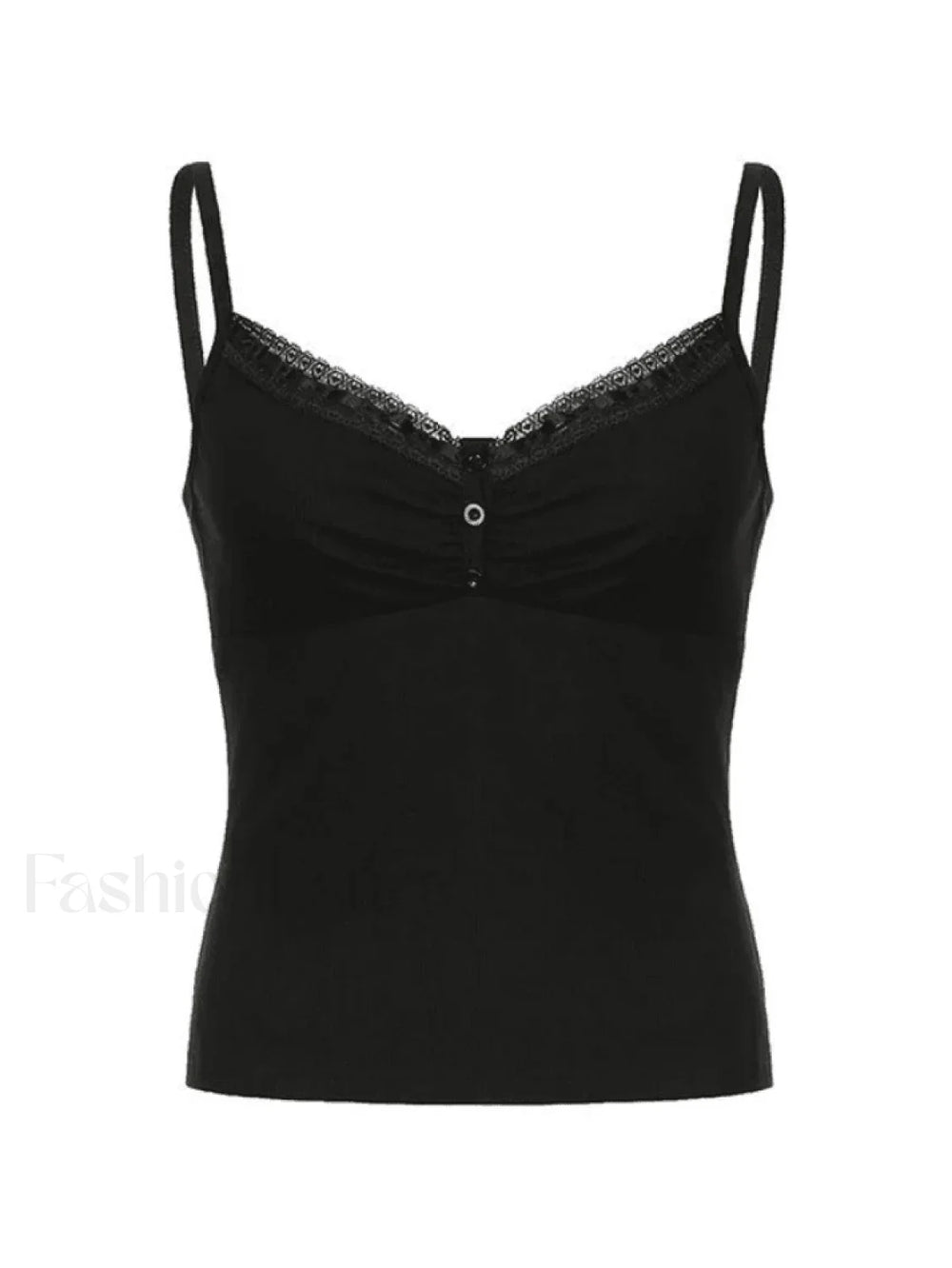 Lace Trim Black Ribbed Cami Top Tops&Tees