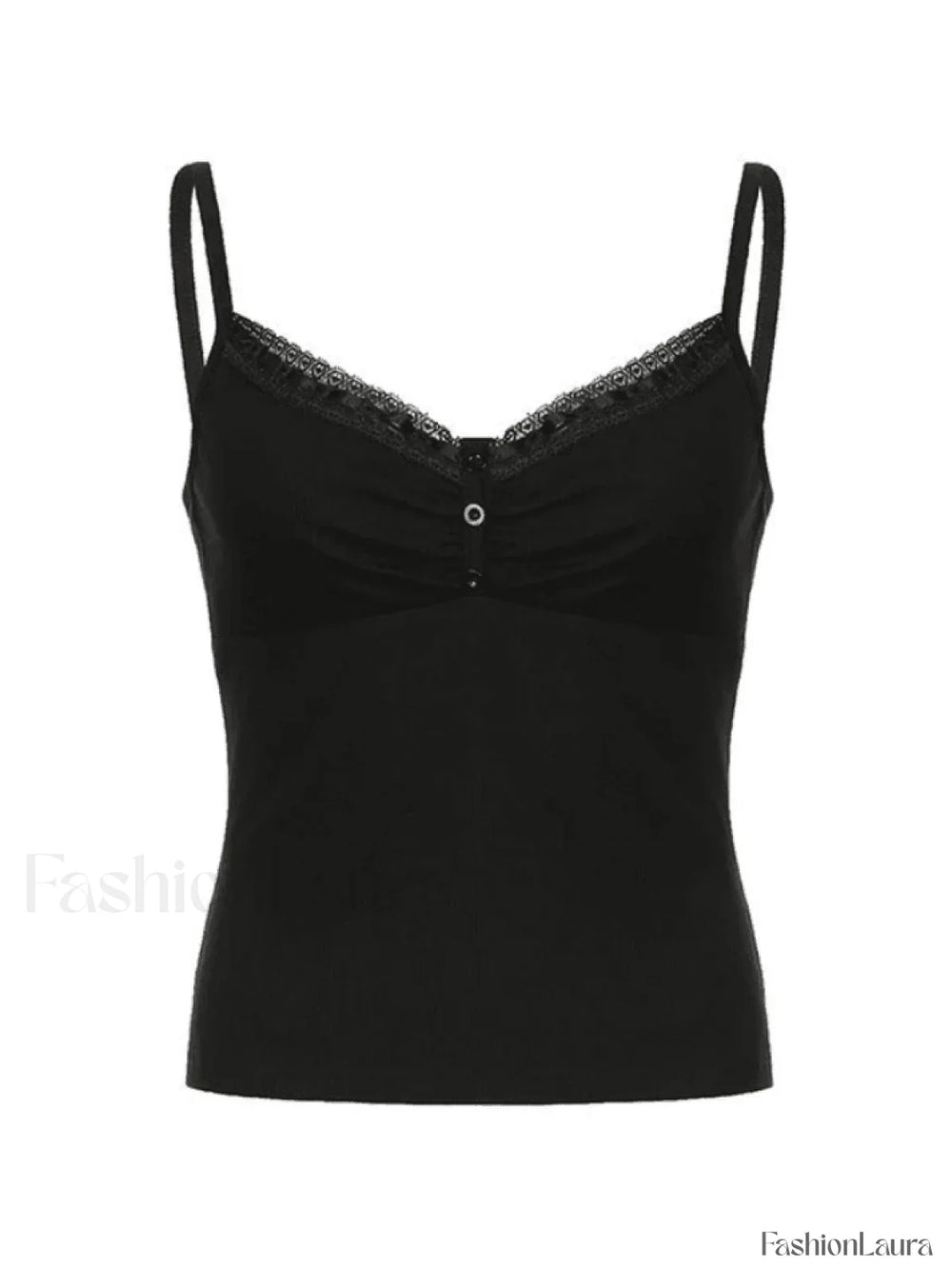 Lace Trim Black Ribbed Cami Top Tops&Tees