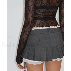 Lace Trim Bow Sweet A Line Skirt