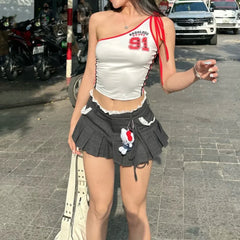 Lace Trim Bow Sweet A Line Skirt