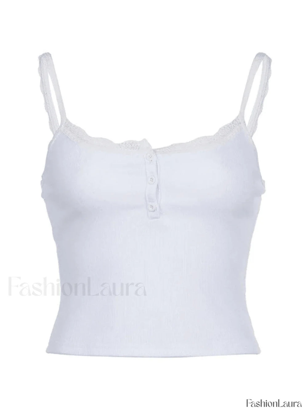 Lace Trim Button Up Ribbed Crop Cami Top Tops&Tees