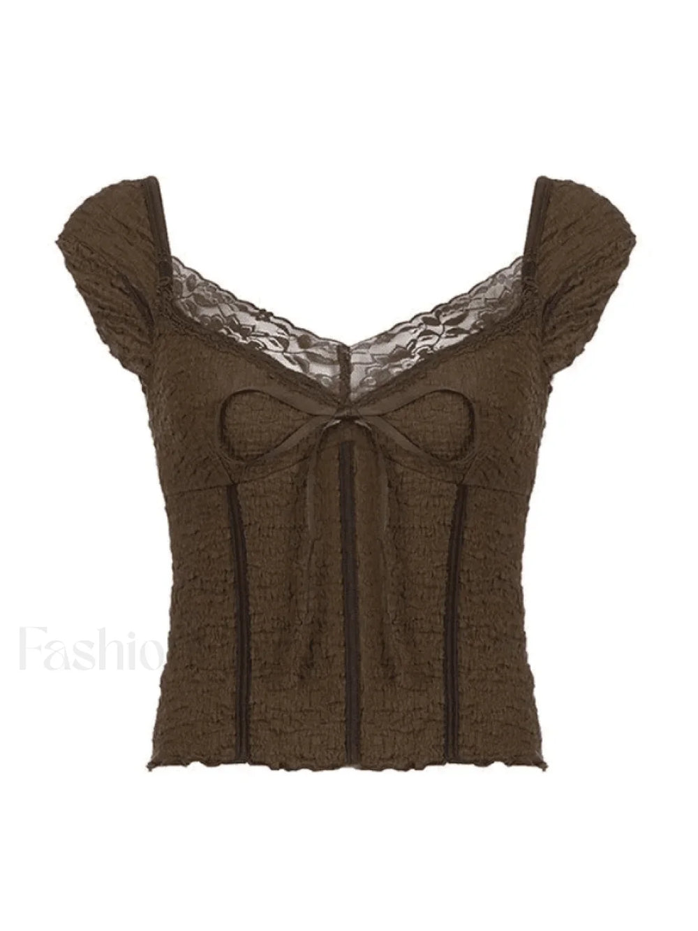 Lace Trim Crinkle Cropped Blouse Shirts