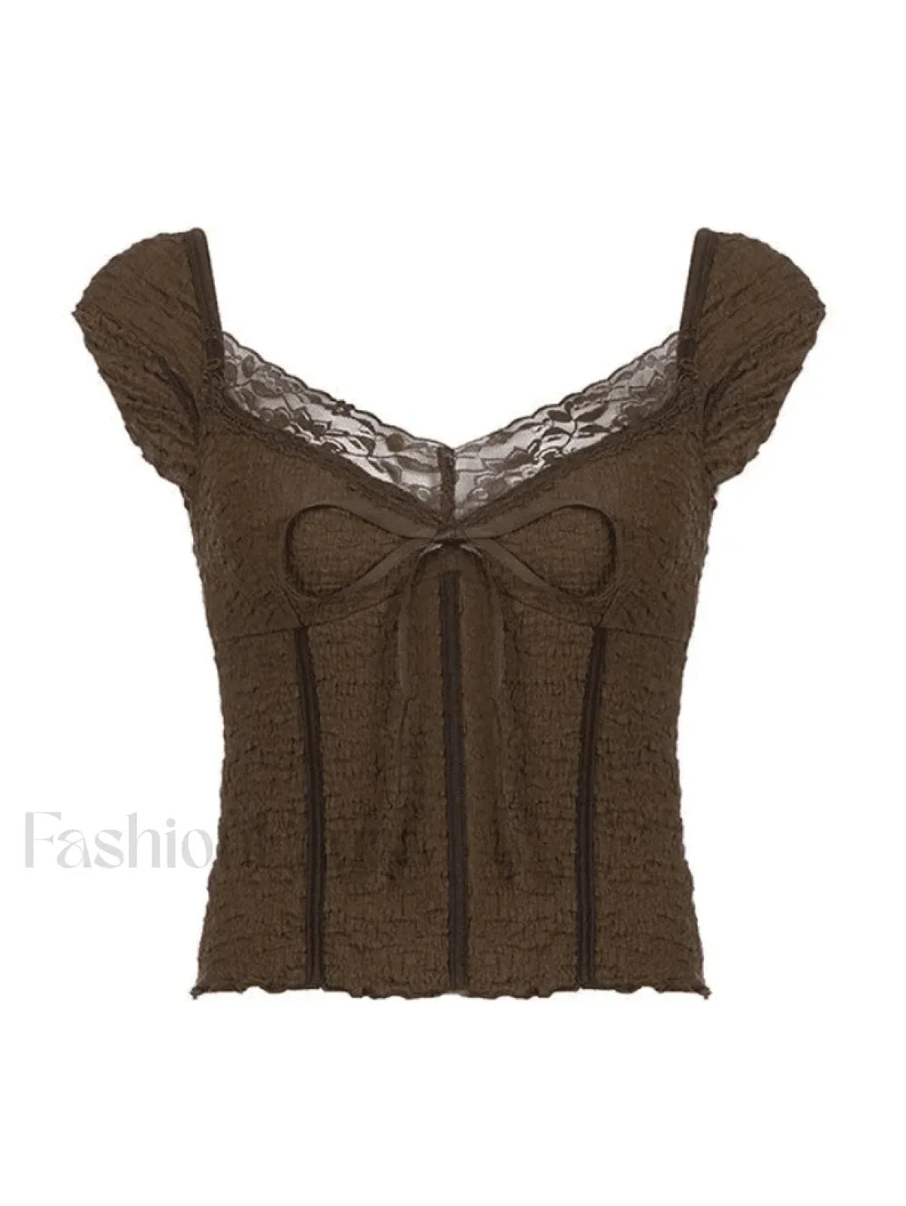 Lace Trim Crinkle Cropped Blouse Shirts