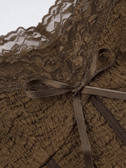 Lace Trim Crinkle Cropped Blouse Shirts