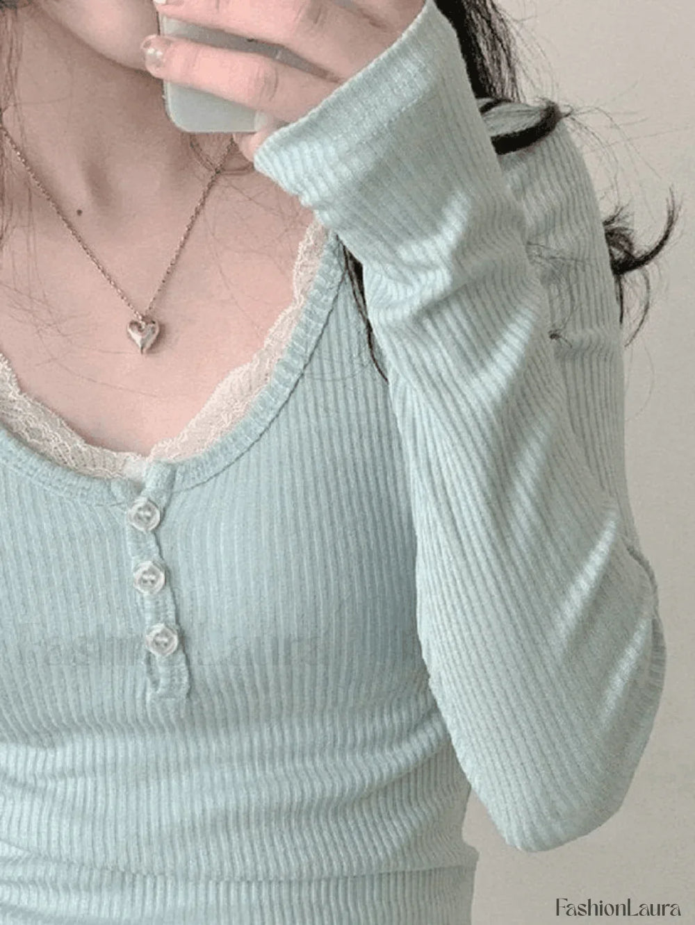 Lace Trim Knit Long Sleeve Crop Top Sweaters