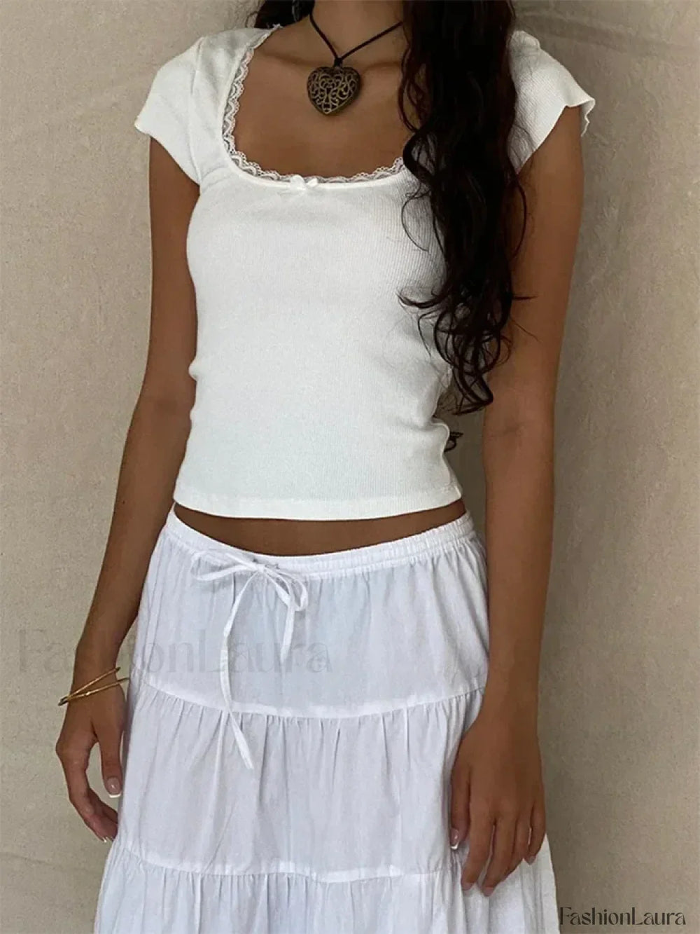 Lace Trim Knitted Vintage T Shirt