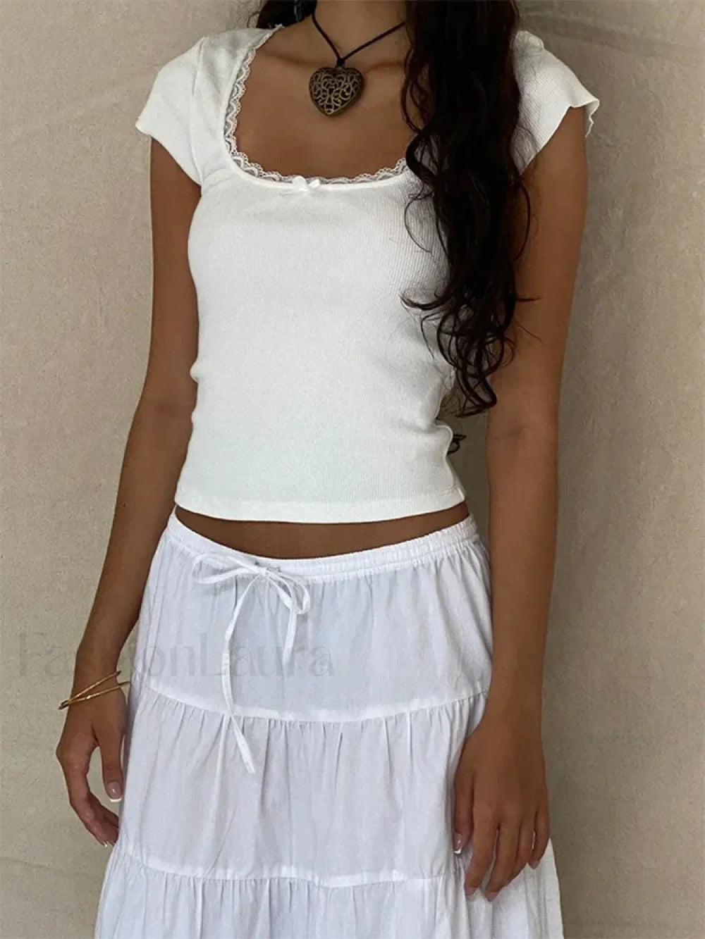 Lace Trim Knitted Vintage T Shirt