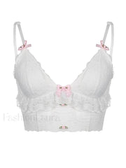 Lace Trim Mesh Bow Knot Cami Top Tops&Tees