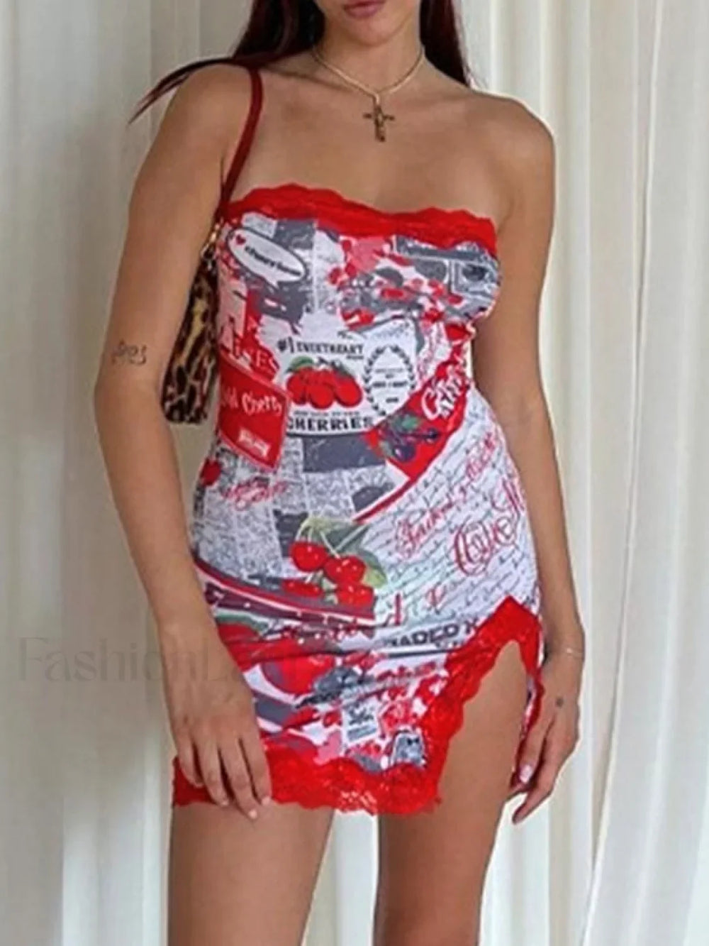 Lace Trim Split Strapless Bodycon Mini Dress Mini Dresses