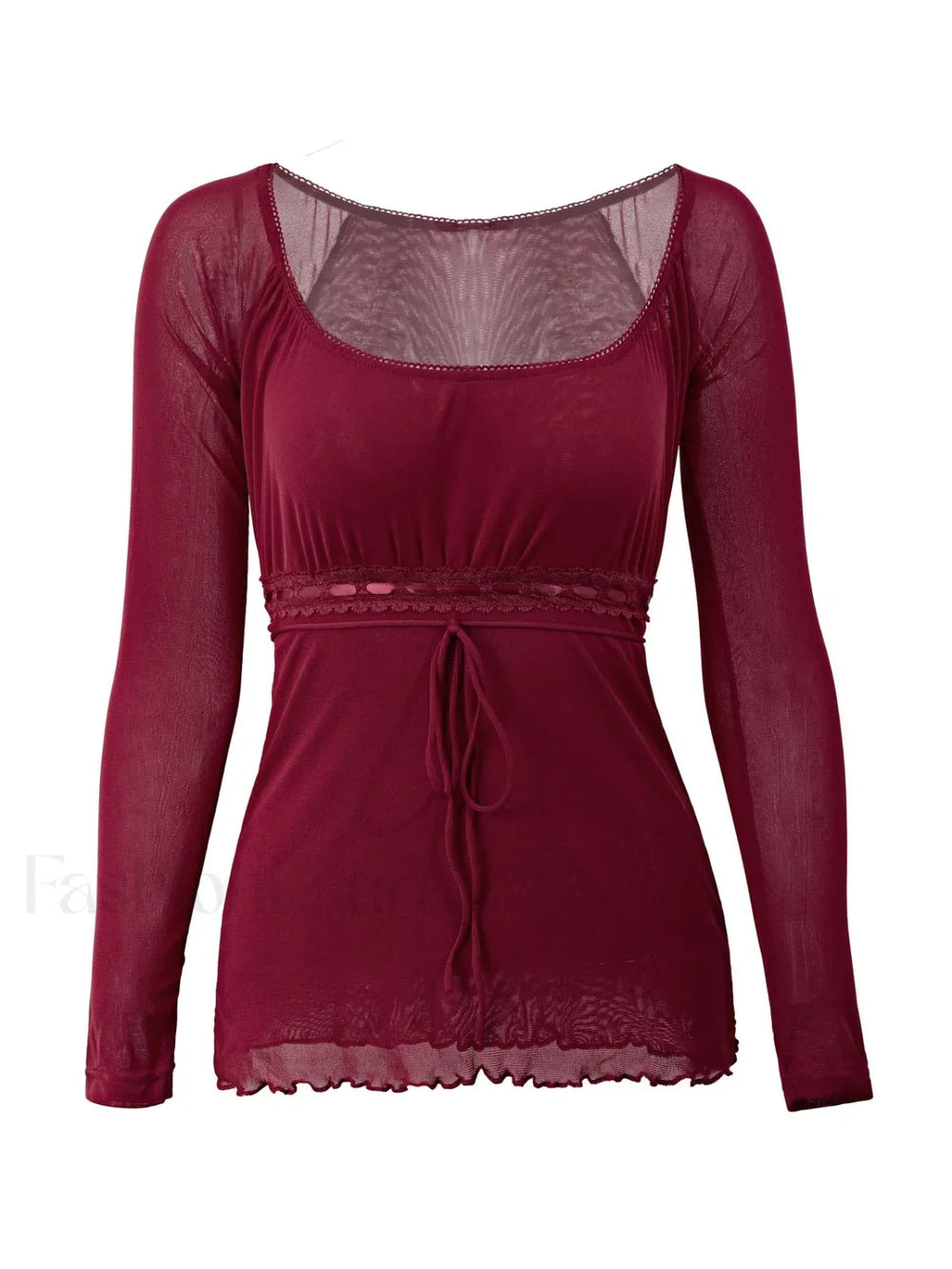 Lace Trim Tie Front Long Sleeve Blouse Long Sleeves