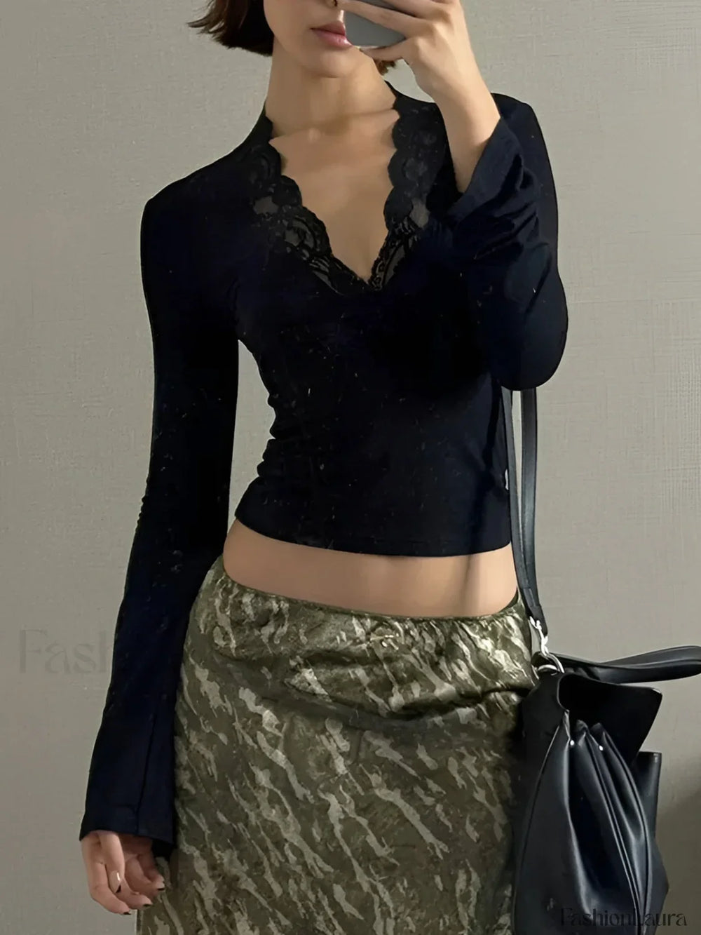 Lace Trim V Neck T Shirt T Shirts